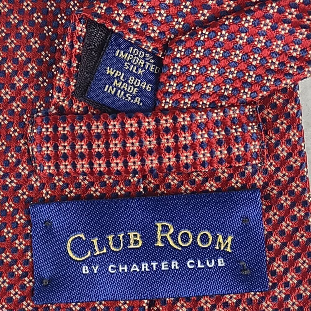 Club Room by Charter Club Burgundy,  White, Blue 100% U.S.A Made Silk Necktie - Picture 8 of 8